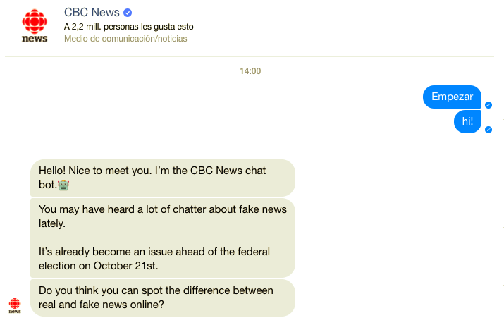 Chatbot Fake News CBC Canadá