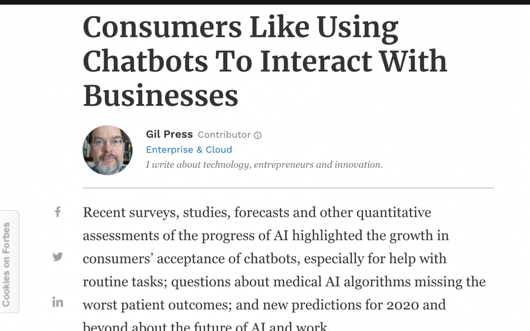 Forbes: al 62% de los consumidores de EEUU les gusta usar Chatbots para interactuar con las empresas