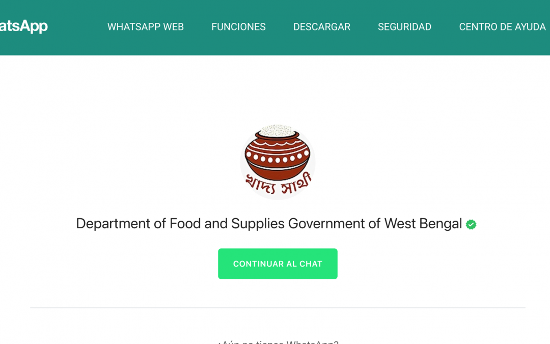 El gobierno de Bengala Occidental lanza un chatbot en Whatsapp para la distribución de alimentos